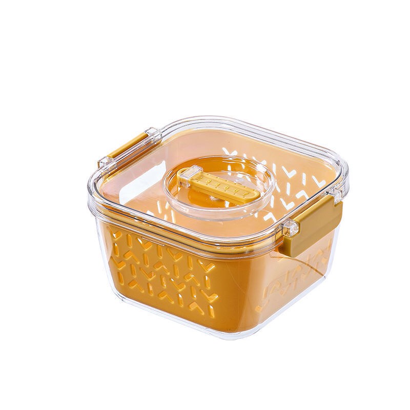 Hộp đựng thực phẩm để tủ lạnh 2 lớp, có lỗ thoáng, có khóa thoát khí, thước báo thời gian bảo quản