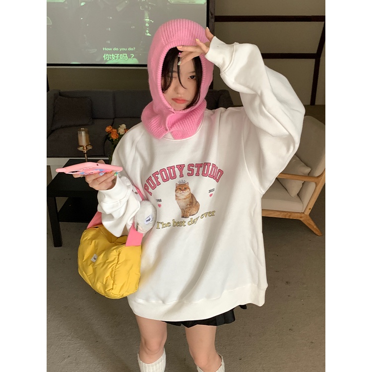 NRVP Áo Hoodie Nữ Tay Dài Dáng Rộng Thời Trang Phong Cách Hàn Quốc