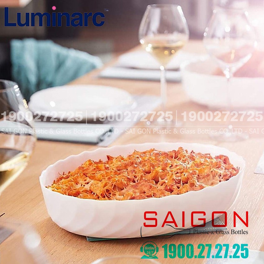 Khay Nướng Thủy Tinh Luminarc Smart Cuisine Trianon Oval | Thủy Tinh Trắng sữa Cao cấp , Nhập Khẩu Pháp