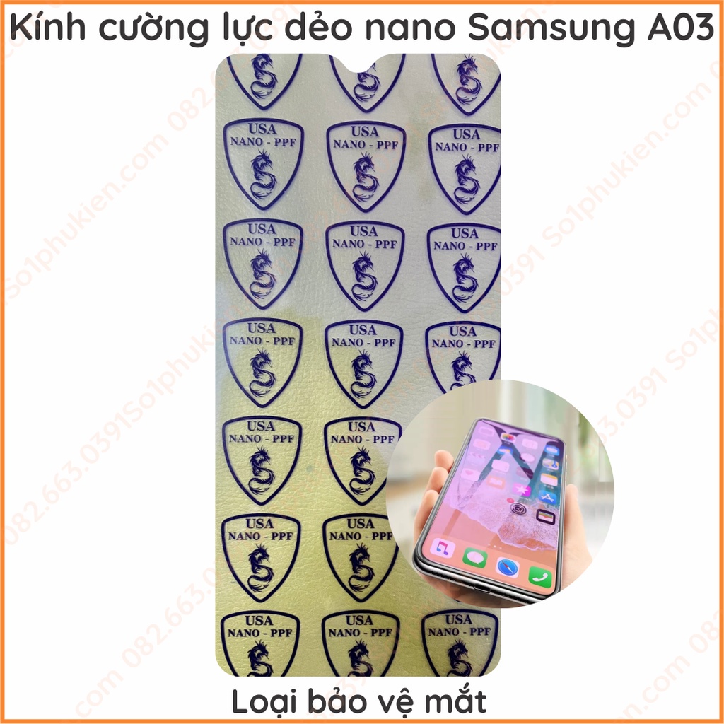 Dán cường lực màn hình Samsung A03 dẻo nano, trong suốt, chuẩn cường lực 9H+