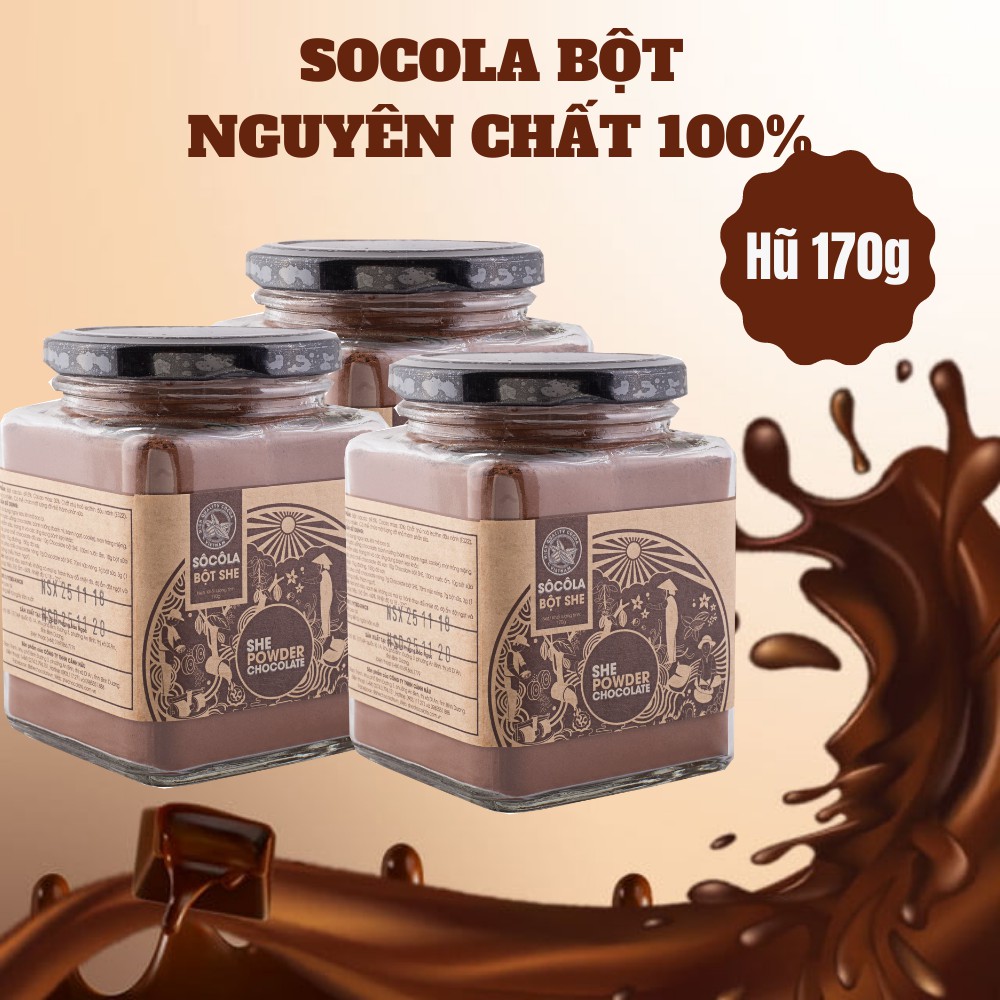 [Pha uống siêu ngon] Socola bột SHE Nguyên bản - Nguyên chất 100% - Hũ 170g - SHE Chocolate - Pha chế đa dạng --SHENB170