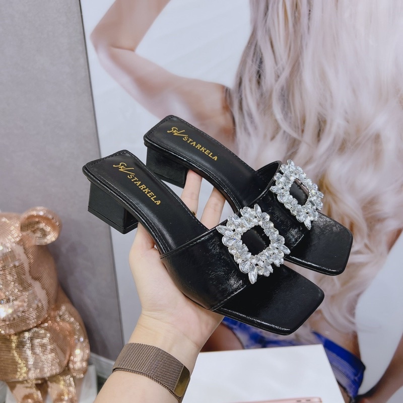 Guốc quai bản tag Đá Trắng Vuông đế vuông 4p
