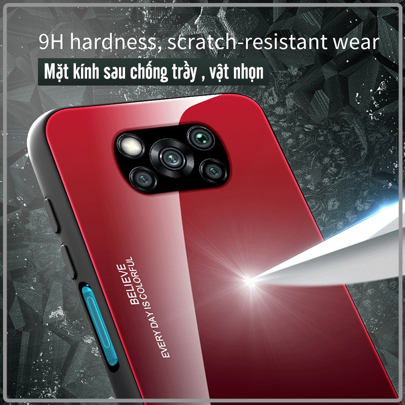 Ốp lưng cho Xiaomi Poco X3 NFC gương cứng 2 màu Gradient Ver 2 , viền TPU dẻo đen