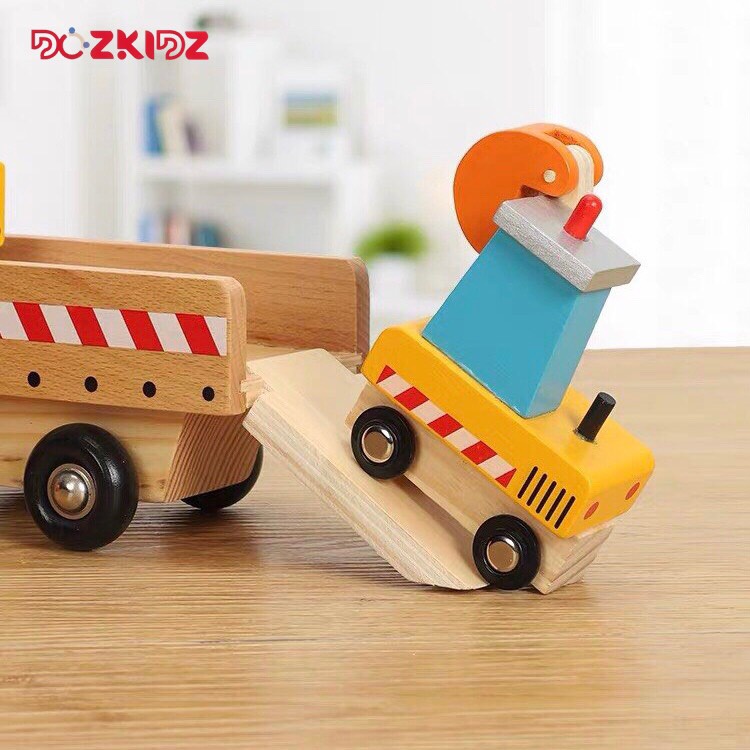 Đồ chơi ô tô công trường bé trai 1 tuổi trở lên, 1 bộ 3 xe gỗ tự nhiên cao cấp - DOZKIDZ