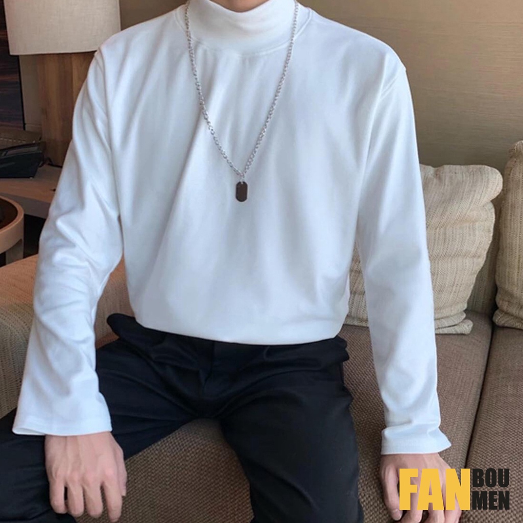 Áo Thun Nam Cotton Cổ Lọ Cao 4 Phân Tay Dài | BigBuy360 - bigbuy360.vn