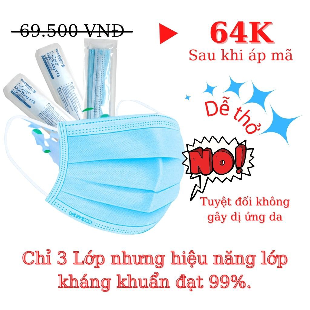 Khẩu trang y tế ĐÃ TIỆT TRÙNG Danameco 1 cái/gói-50 cái/ hộp | BigBuy360 - bigbuy360.vn