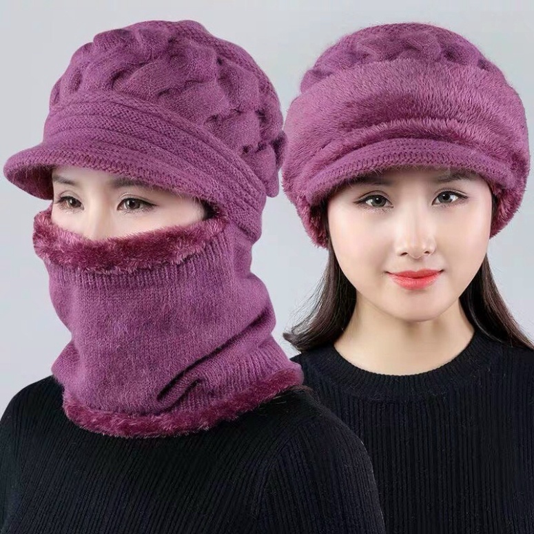 Mũ len liền khăn quàng cổ cực ấm phong cách Hàn Quốc🍒FREESHIP🍒Mũ len thời trang mùa đông ấm áp dành cho nữ