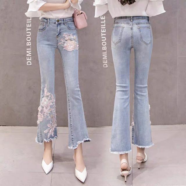 [HÀNG ORDER ]_ Quần jeans ống loe thêu hoa kết cườm 3D pc Hàn Quốc sang chảnh xịn đẹp (CÓ VIDEO & ẢNH THẬT)