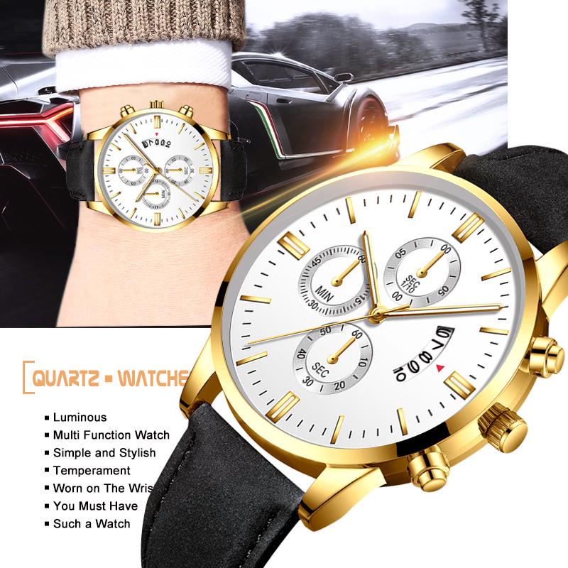 Đồng Hồ Thạch Anh Dạ Quang Dây Da Chống Nước Đa Năng Thời Trang Công Sở Cho Nam