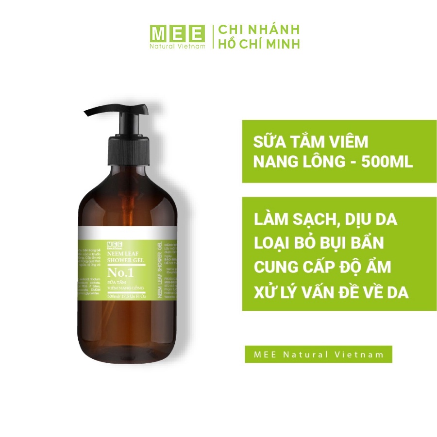 Liệu trình chăm da mụn, viêm nang lông MEE NATURAL - Sữa tắm viêm nang lông 500ml + 2 xịt thảo mộc viêm nang lông 100ml