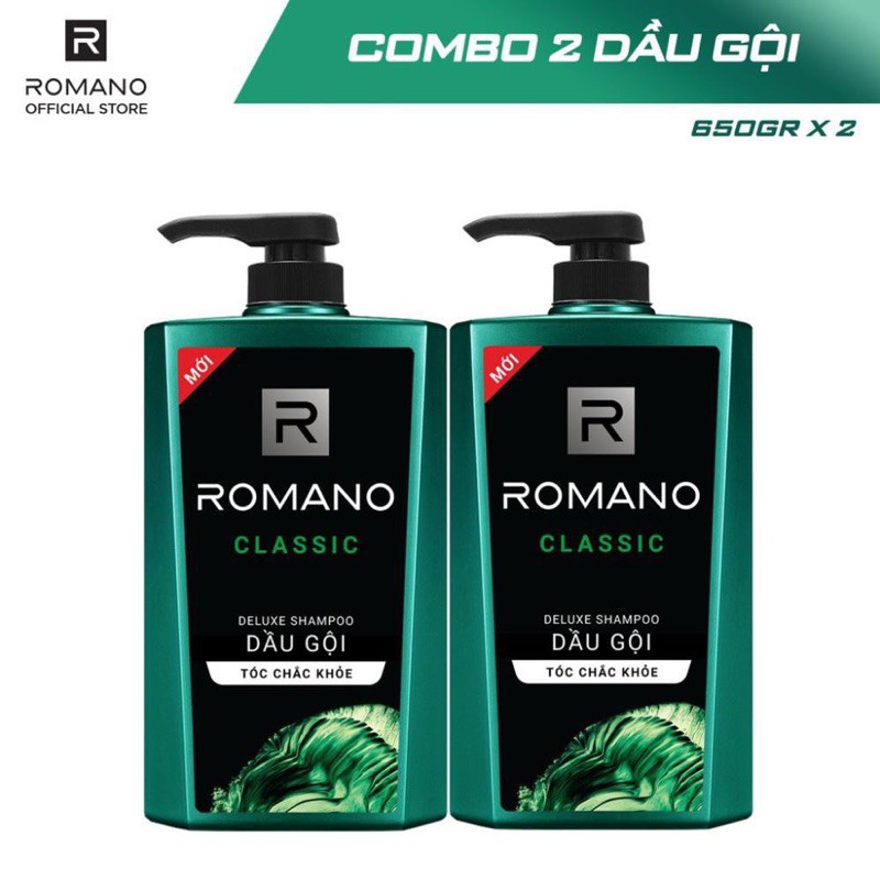 ComBo 2Chai Dầu Gội ROMANO 650g/1chai(Mầu Xanh lá)