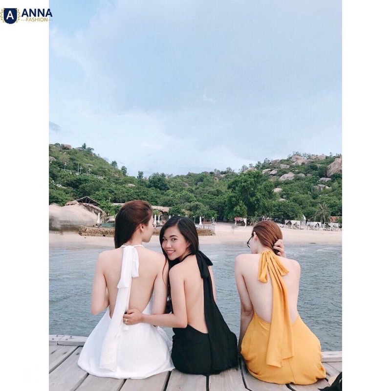 Đầm hai dây cổ yếm maxi 2 lớp quyến rũ