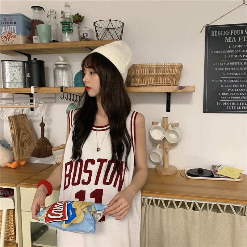 Jiashucheng Áo Thun Ba Lỗ Dáng Rộng Dài Ngang Bắp Chân In Chữ Phong Cách Hàn Quốc Thời Trang Mùa Hè Mới