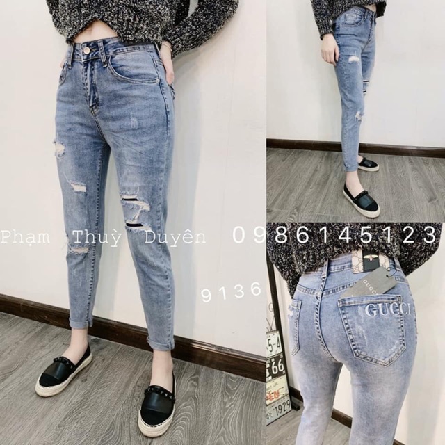 Quần bò boy thêu Gucci