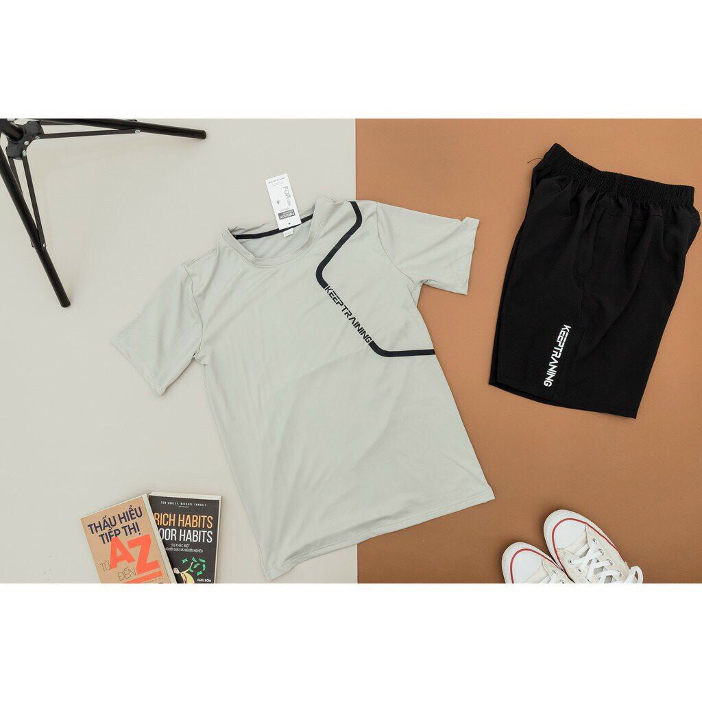 Bộ thun thể thao nam KEEPTRAINING 👉FREESHIP👈chất thun lạnh co dãn 4 chiều thoáng mát, nổi bật có kèm ảnh thật | BigBuy360 - bigbuy360.vn