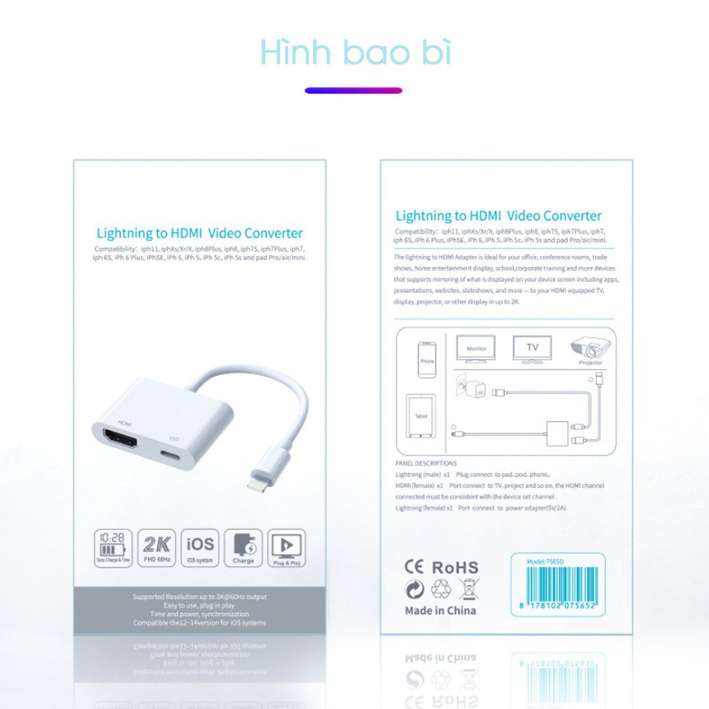 Cáp chuyển đổi Lightning sang HDMI + Adapter Lightning