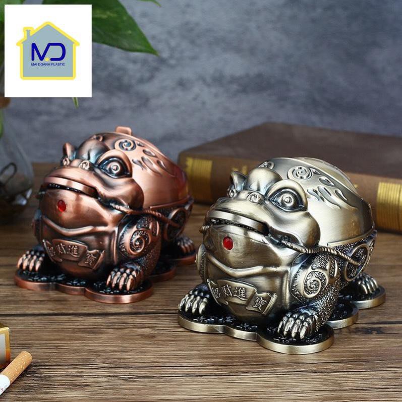 Gạt Tàn Thuốc Lá Bằng Đồng Size Lớn Hình Con Cóc Ngậm Tiền Xu - Phong Thủy Trang Trí Sang Trọng, Cao Cấp