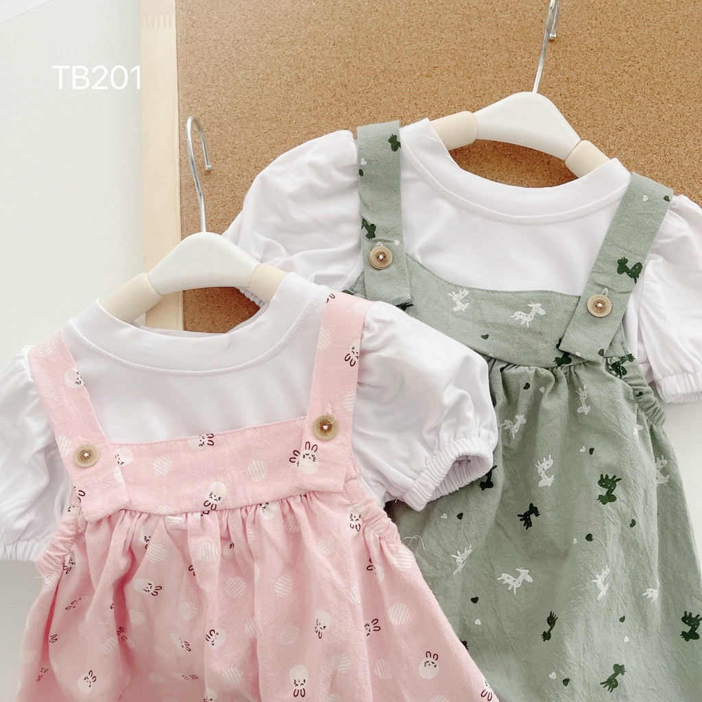 Váy Yếm Hoa Cho Bé Gái, Sét Yếm Hoa Nhí Kèm Áo Thun Trắng Vintage Cho Bé