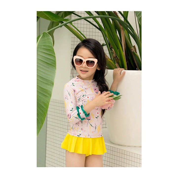 Bộ bơi hoa lá bé gái kèm mũ nón siêu xinh