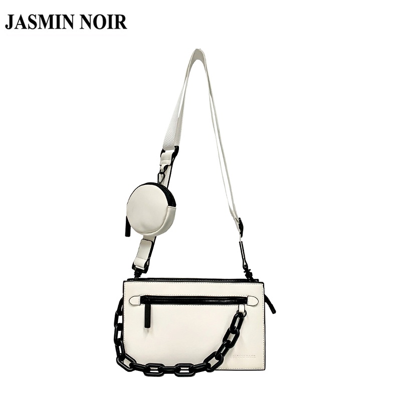 Túi đeo chéo JASMIN NOIR dáng vuông bằng nylon phối dây đeo sợi xích thời trang cá tính cho nữ