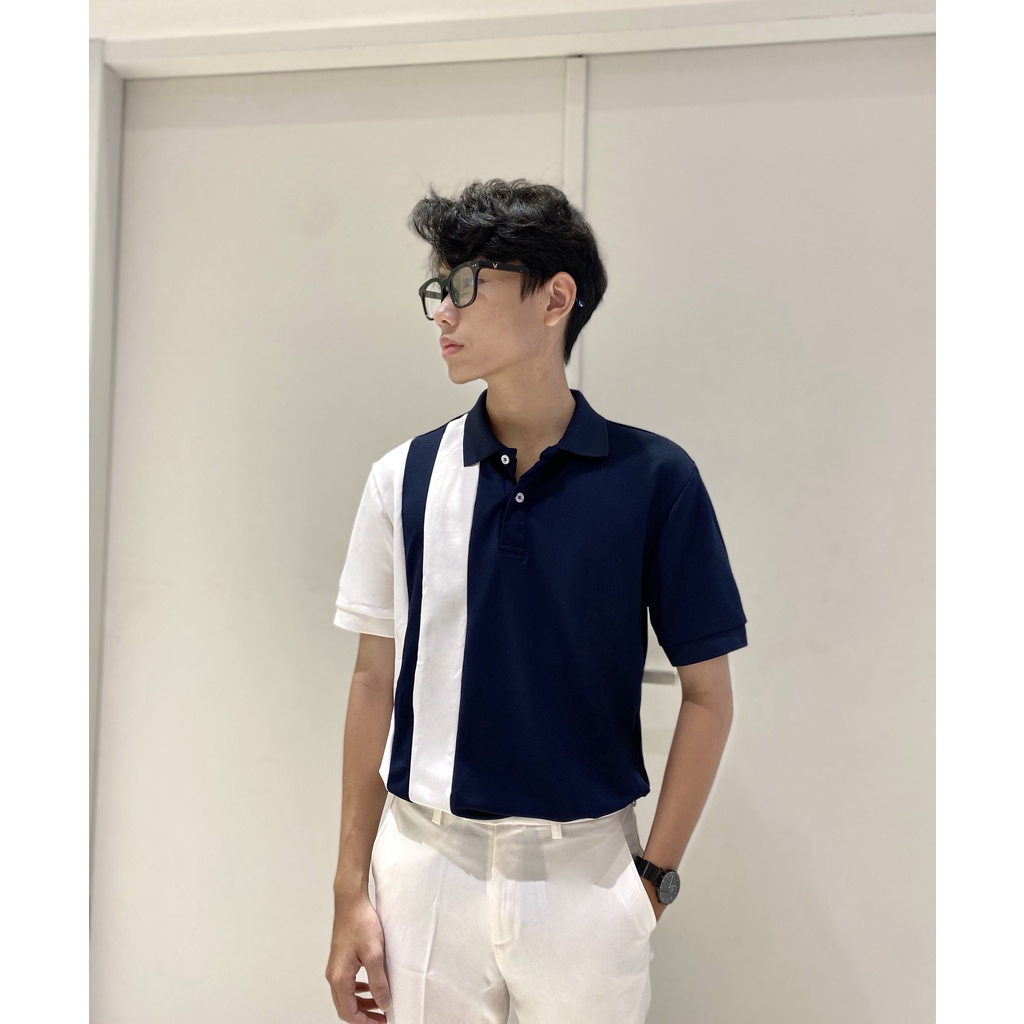 ÁO polo nam phối sọc đen trắng from chuẩn mới chuẩn nét