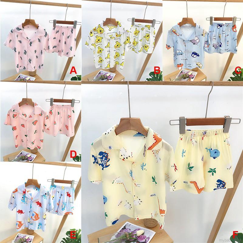 Bộ Đồ Ngủ Pijama Gồm 2 Món Áo Tay Ngắn + Quần Short Vải Cotton Cho Bé