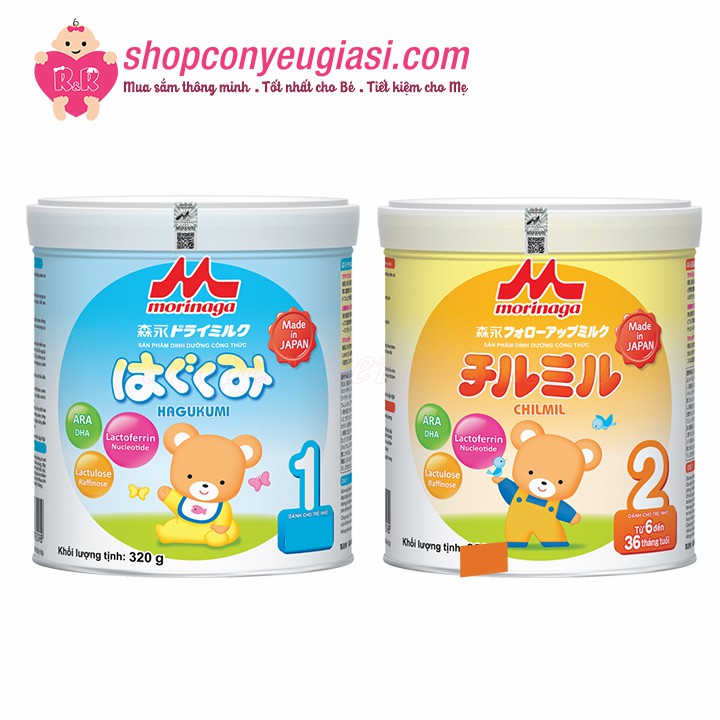 [Tháo quai] [Mẫu Mới] Sữa Morinaga số 1/số 2 - 320g  - Hàng nhập khẩu