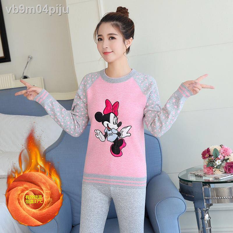 Đồ lót nhiệt phụ nữ quần áo mùa thu dài dày cộng với nhung cotton phù hợp đông mỏng sinh viên dễ thương