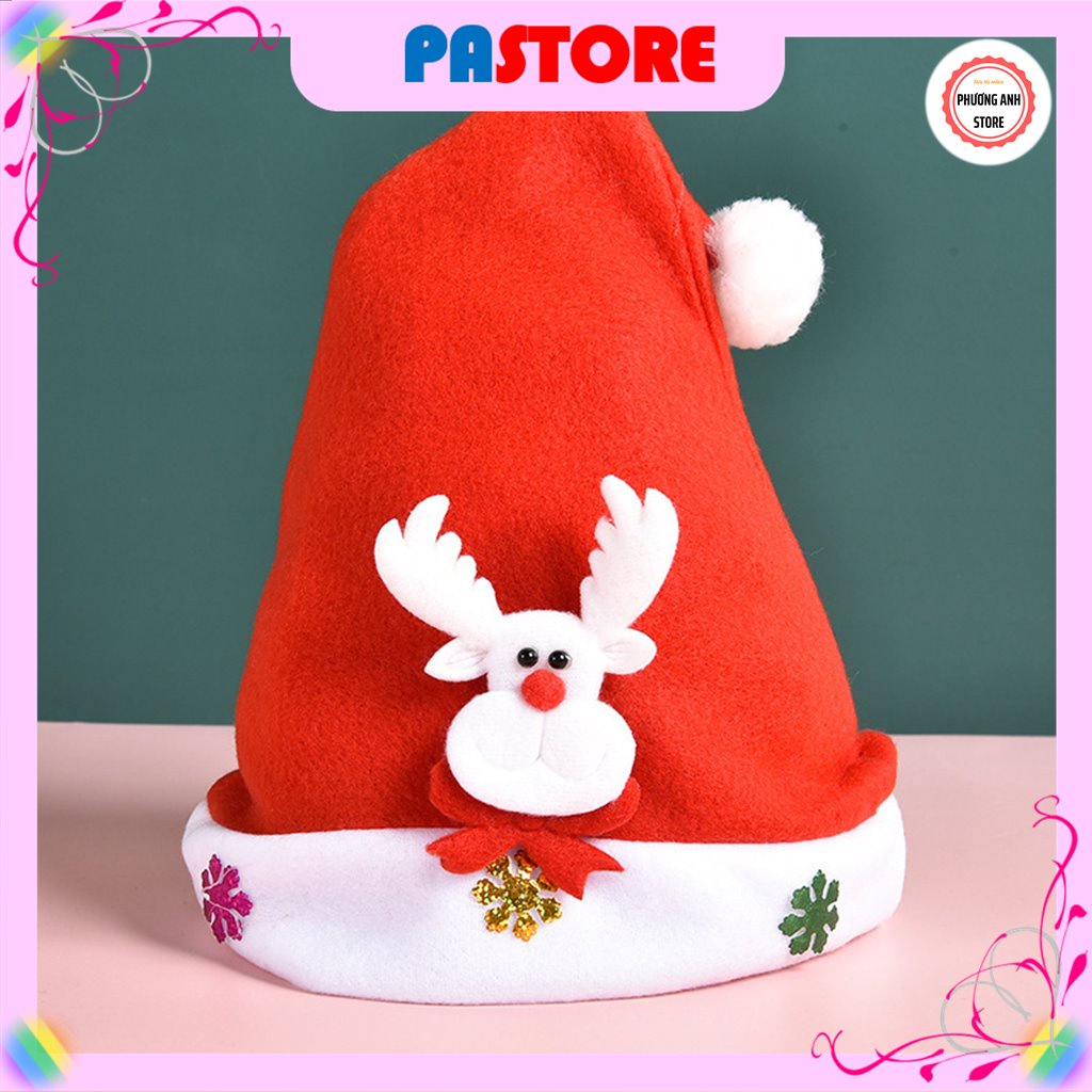 Mũ, nón ông già Noel, phụ kiện Giáng sinh chất liệu nhung, hình ngộ nghĩnh