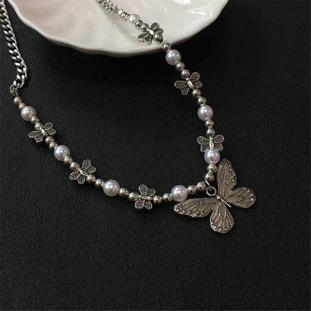 PATH Fashion Accessories Butterfly Pearl Pendant Gift Women Choker Beads Necklace Hip Hop Chain Jewelry Gothic Collar Punk Necklace