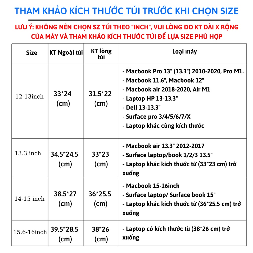 Túi chống sốc Laptop macbook KINMAC 6 chiều size 13inch 14inch 15.6inch