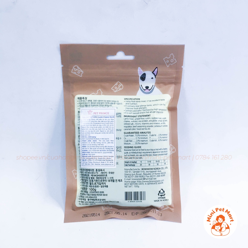 Thịt cừu và phô mai viên BOWWOW 100g - snack, bánh thưởng cho chó