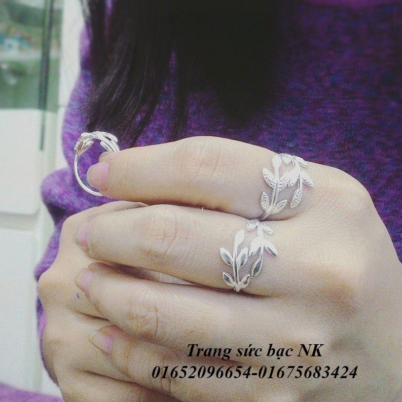 NHẪN NỮ BẠC TA HÌNH LÁ FREESIZE DÁNG HỞ