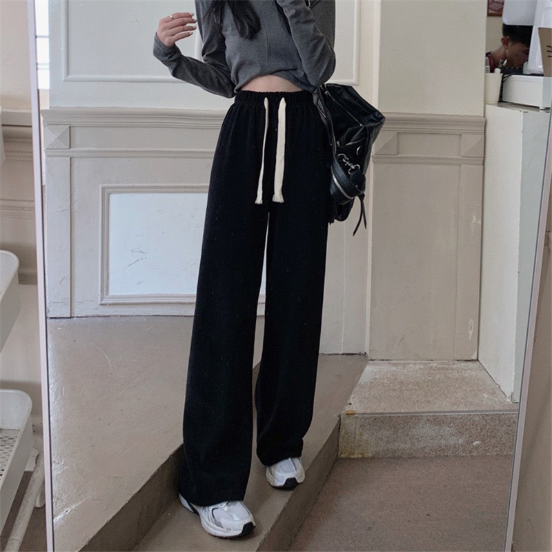 Quần Suông Dây Bản To PEONYB Nữ [FREESHIP]  Culottes ống rộng dài màu đen hssv, thun vintage cá tính Ulzzang