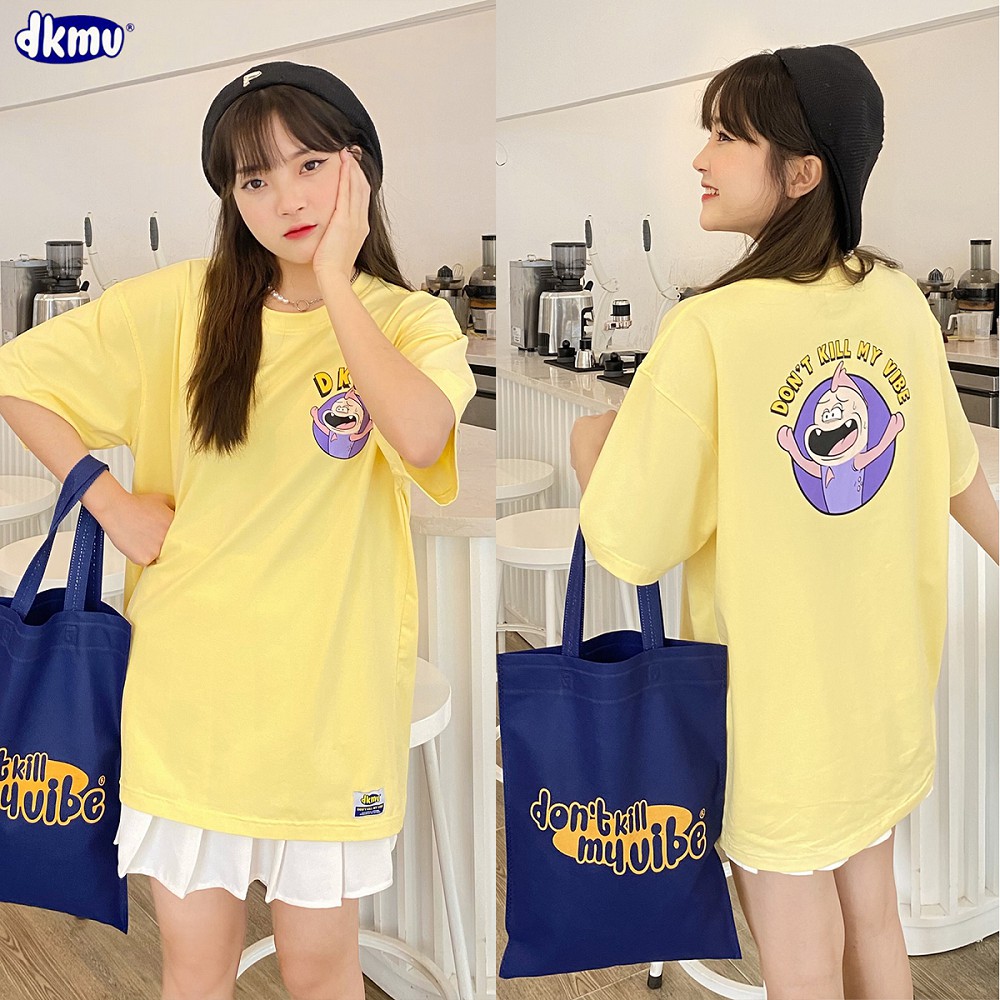 Áo thun nữ cotton màu vàng cổ tròn form rộng | DKMV Yellow Please Tee