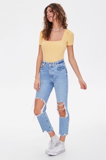 ÁO THUN CỔ U TAY CON F21