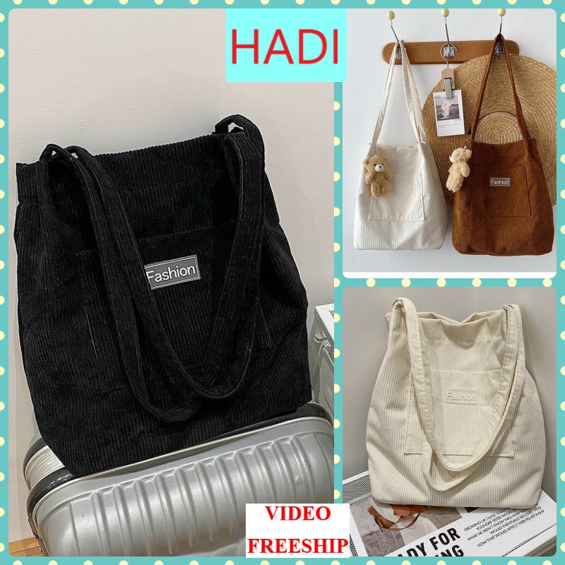 TÚI ĐEO VAI ĐEO CHÉO NỮ CHẤT NHUNG DÀY DẶN CHẮC CHẮN MÀU TRẮNG ĐEN NÂU BÒ CHỮ FASHION THỜI TRANG HOT HIT CÁ TÍNH HADI