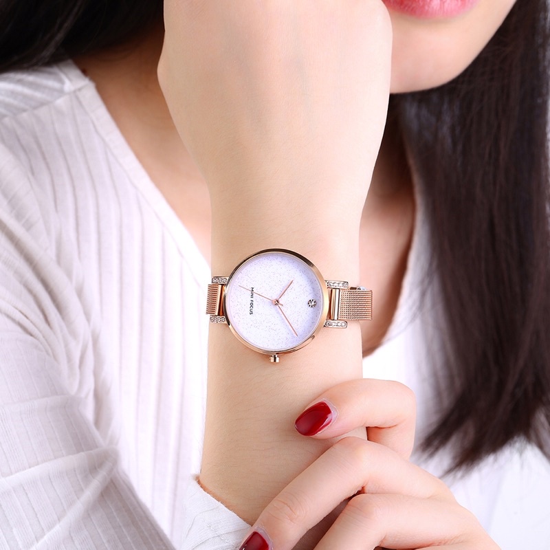 Đồng hồ nữ MINI FOCUS MF0160L.02 dây thép viền thép không gỉ màu vàng 3 kim hàng chính hãng cao cấp Nhật Bản