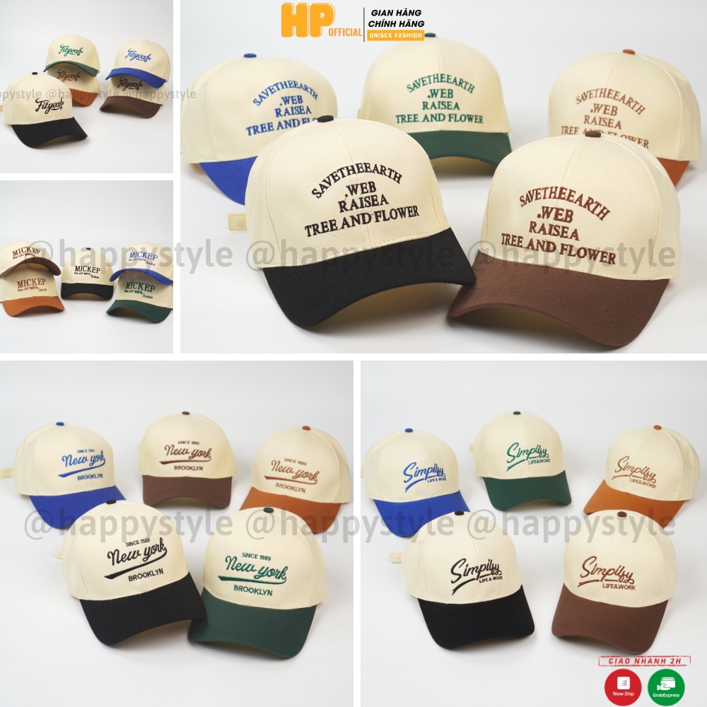 Mũ lưỡi trai ❤️ Nón kết phối màu thêu chữ tổng hợp nhiều mẫu chất kaki form unisex nam nữ - Happy Style