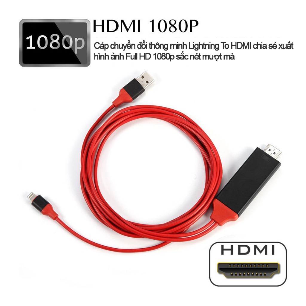 Cáp chuyển tín hiệu Lightning To HDMI  - Kết nối sang tivi, TV, máy chiếu HDTV Cable Plug and Play VINETTEAM -dc4437