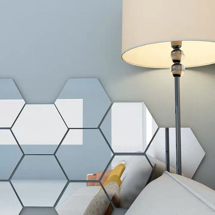Set 6 nhãn dán acrylic hiệu ứng gương 3D hình lục giác trang trí tường hiện đại