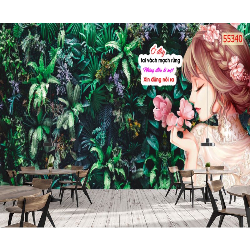 Tranh dán tường 3D decor quán trà sữa trà chanh ăn vặt đẹp độc lạ