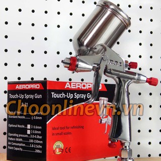Súng phun sơn dặm chính hãng AEROPRO R31 0.6mm cốc sơn Inox 120cc