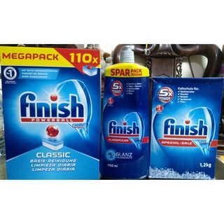 Combo muối rửa chén + nuớc làm bóng +viên rửa chén Finish dùng cho máy