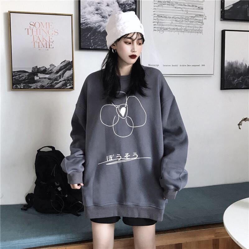 Áo Sweater Nỉ Bông Dài Tay Unisex Hoa(ODER 2 NGÀY)