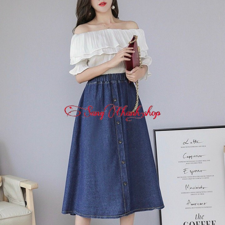 Chân Váy Jean Chữ A Đính Nút Kiểu Xinh Yêu | BigBuy360 - bigbuy360.vn