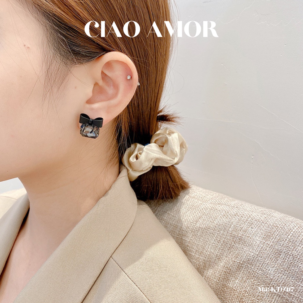 KT0417-Khuyên tai nữ, Bông tai nữ nơ đen cá tính tiểu thư Trang sức Ciao Amor