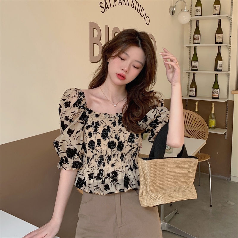 Áo Kiểu Tay Phồng Cổ Vuông Thời Trang Phong Cách Hàn Quốc Cho Nữ