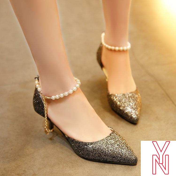 Giày Cao Gót Mũi Nhọn Đính Hạt Dễ Thương Cho Bé Gái