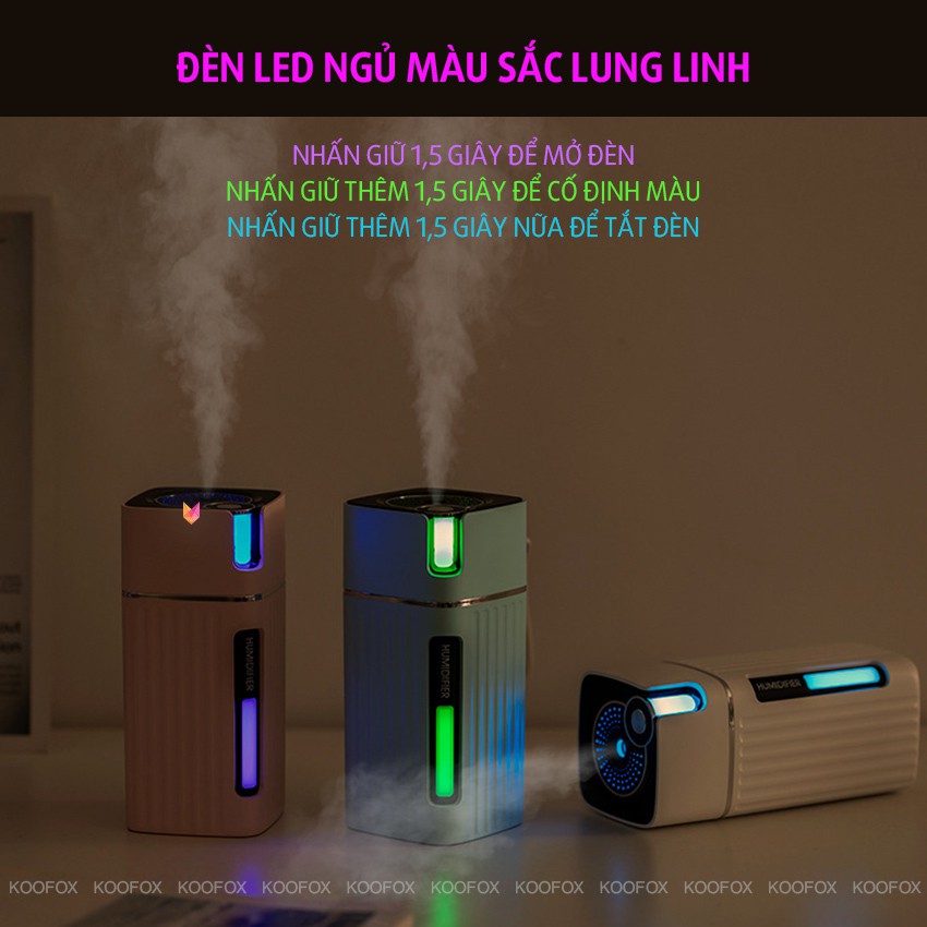 Máy Phun Sương Tạo Độ Ẩm Không Khí Adventage Humidifier 300ml - Khử Bụi, Tạo Ẩm, Đèn Led, Siêu Êm - KOOFOX